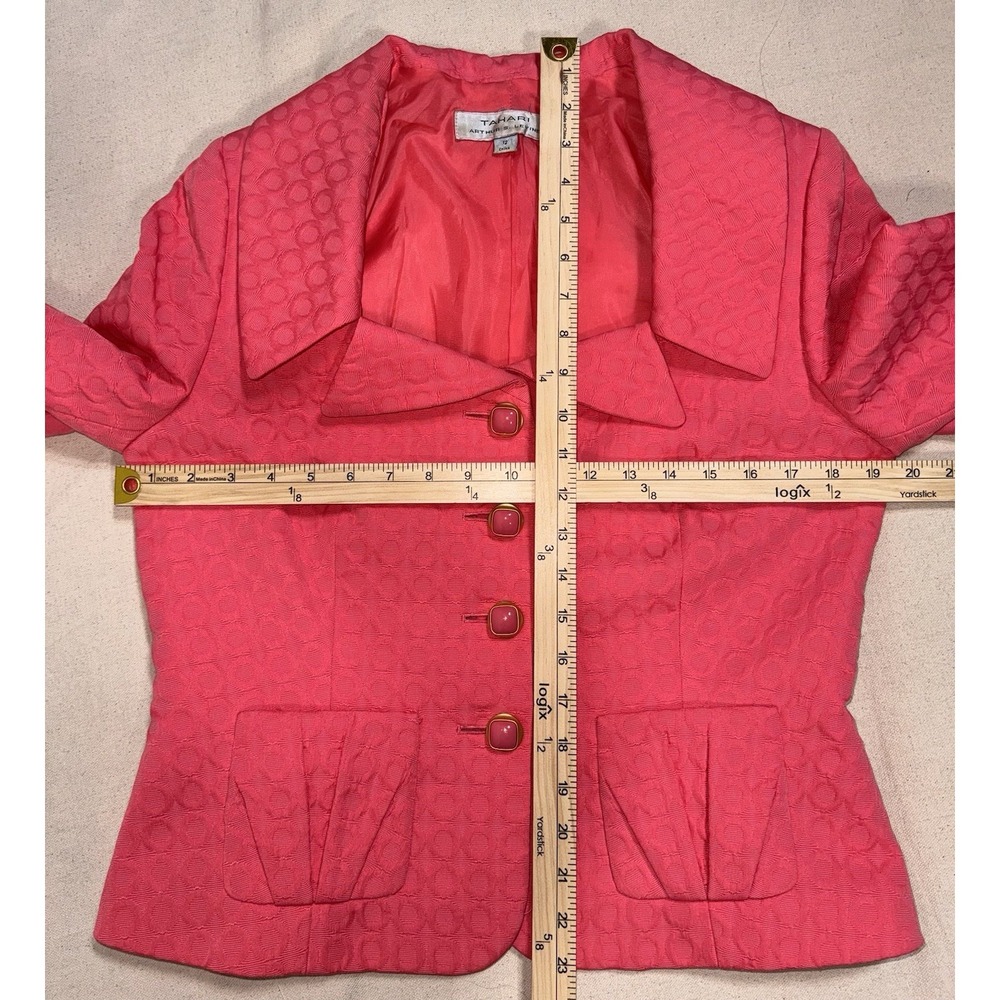 Tahari Arthur S Levine Coral Suit Blazer Skirt Set Women's Sz 12 Career - Picture 9 of 16